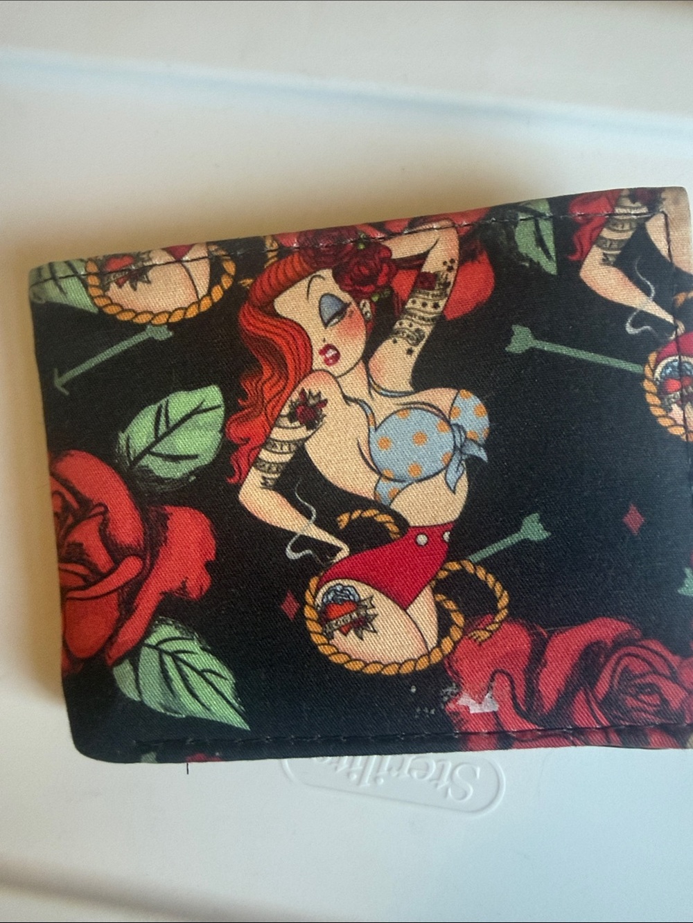 Retro Pin-Up Floral Canvas bifold Wallet - Jessica Rabbit inspired unisex